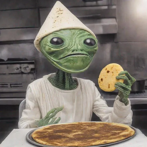 Prompt: colombian alien eat arepa 