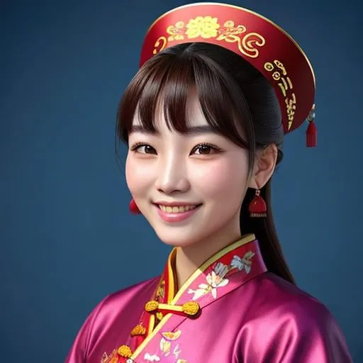 Prompt: 3D rendering of a joyful Chinese girl, traditional clothing, vibrant color palette, detailed hairstyle, high quality, lively and vibrant, traditional, detailed facial features, realistic lighting