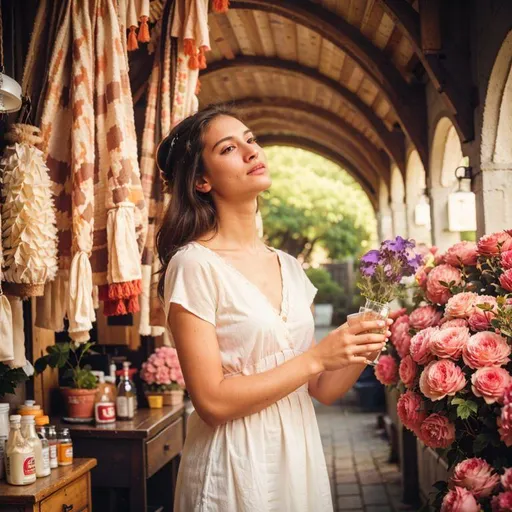 Prompt: A woman holds belladonna flowers