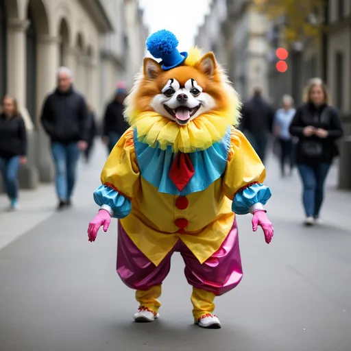 Prompt: Human Clown in pomeranian costume