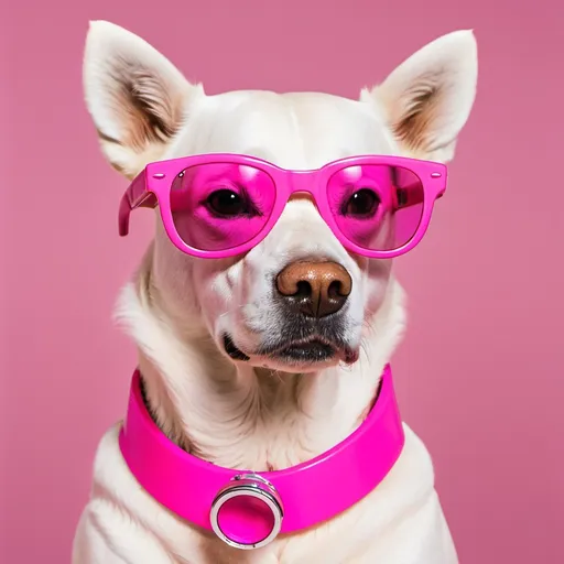 Prompt: A dog wearing pink glasses and a pink pair of pink sunglasses