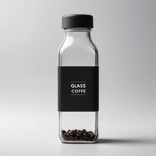 Prompt: 
Glass rectangular coffee  bottle 
Black metal cap
Minimal branding 
