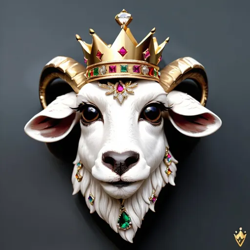 Prompt: DRAWDOWNKING GOAT HEAD WITH CROWN AND JEWELS