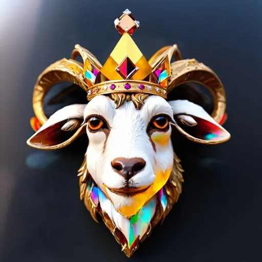 Prompt: DRAWDOWNKING GOAT HEAD WITH CROWN AND JEWELS