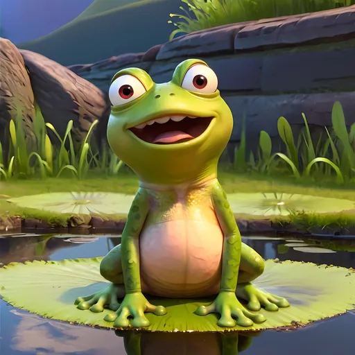 Prompt: a frog sitting on a pond