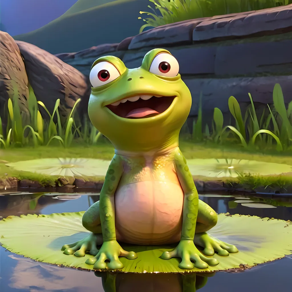 Prompt: a frog sitting on a pond