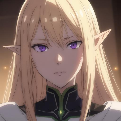 Prompt: Closeup face portrait of an elf, smooth soft skin, big dreamy purple eyes, beautiful intricate blonde hair, symmetrical, anime wide eyes, soft lighting, detailed face, by makoto shinkai, stanley artgerm lau, wlop, rossdraws, concept art, digital painting, looking into camera