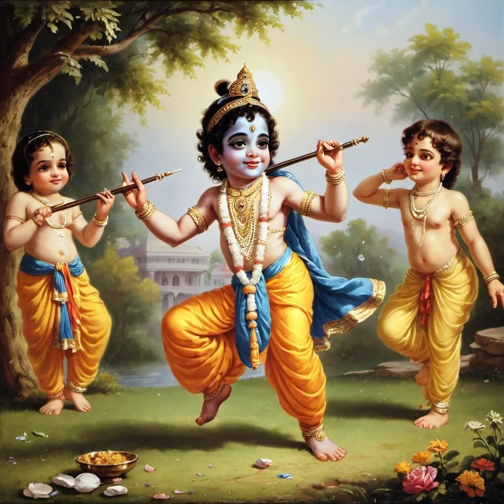 Prompt: shri krishna playing in childhood