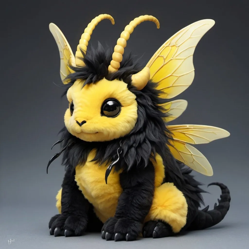 Prompt: Fluffy bumblebee dragon