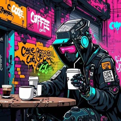 Prompt: graffiti coffee cyberpunk