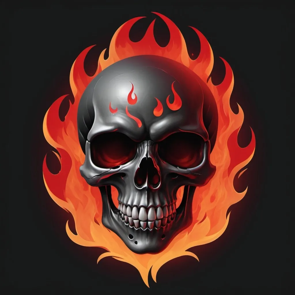 Prompt: Create a ghost skull in red and black sorrounded with fire 