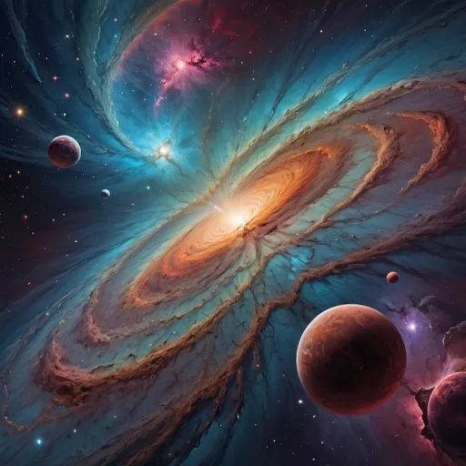 Prompt: Realistic megalomaniac space art, psychedelic, high-quality, detailed stars and galaxies, vibrant color palette, surreal celestial objects, cosmic landscapes, astronomical details, mesmerizing visuals, intricate nebulas, majestic planets, striking cosmic compositions, stunning cosmic lighting, professional, breathtaking scenery