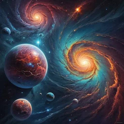 Prompt: Realistic megalomaniac space art, psychedelic, futuristic, sci-fi, dual meaning, high-quality, detailed stars and galaxies, vibrant color palette, surreal celestial objects, cosmic landscapes, astronomical details, mesmerizing visuals, intricate nebulas, majestic planets, striking cosmic compositions, stunning cosmic lighting, professional, breathtaking scenery