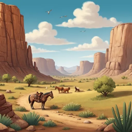 Prompt: Western Landscape for children's book
without animals or people