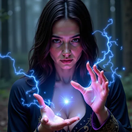 Prompt: The camera locks onto the sorceress Yennefer from The Witcher from the waist up, her intense gaze burning with magical energy. Her hands move in precise, fluid motions, tracing glowing symbols in the air as a surge of arcane power radiates from her fingertips. Wisps of blue and violet light swirl around her, illuminating the sharp contours of her face and the intricate embroidery of her dark robes.

Her breathing is steady, controlled, yet the air around her trembles with raw energy. Strands of hair lift slightly, caught in the static charge of the spell she is weaving. Her lips part, whispering an incantation as the magic intensifies, sending pulses of light rippling across her skin.

The camera moves in a slow, cinematic orbit around her, capturing the glow reflecting in her eyes, the subtle tension in her hands, and the shifting light that wraps around her like a living force. The world beyond fades into a blur—nothing exists except her and the magic she commands.