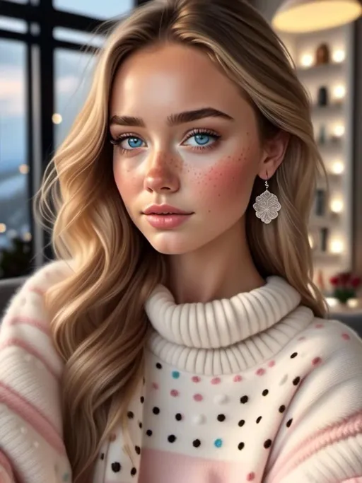 Prompt: <mymodel> , <mymodel> Huge chest, A 18 yo girl portrait in Midjourney  style, Photograph of french girl with dark blonde hair and light blue eyes with pink eyeliner, freckles, blush, earrings, open mouth, teeth, white pink lips, looking to the side, 8k uhd, (visible skin pores:0.5), visible hair strands, unretouched, extremely detailed face,
