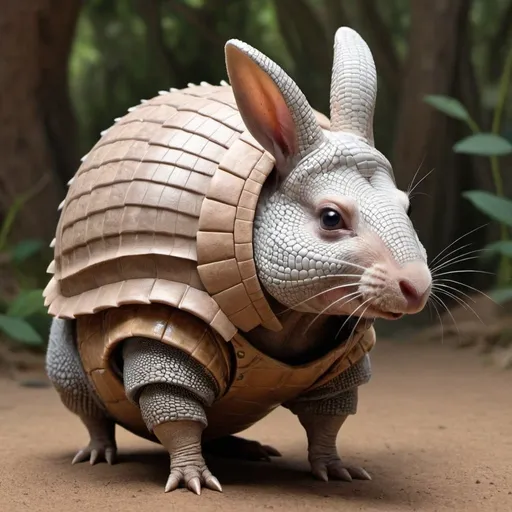 Prompt: A bunnyarmadillo, it is a mesmerized fantasy and invented animal mix of armadillo and bunny, armadillo body  and bunny head.