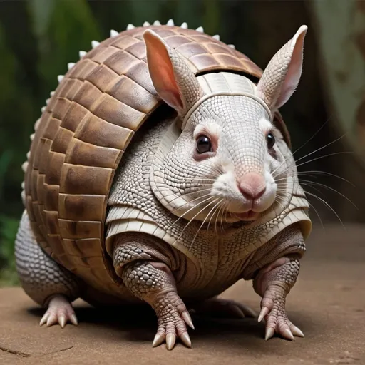 Prompt: A bunnyarmadillo, it is a mesmerized fantasy and invented animal mix of armadillo and bunny, armadillo body  and bunny head.