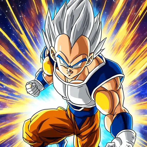 Prompt: <mymodel>Anime illustration of Vegeta from Dragon Ball, vibrant colors, high-tech futuristic setting, detailed facial features with fierce expression, sleek and modern design, intense and focused gaze, high quality, anime, futuristic, vibrant colors, detailed eyes, sleek design, professional, atmospheric lighting