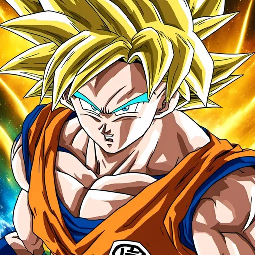 Prompt: <mymodel>Anime illustration of Goku from Dragon Ball, vibrant colors, high-tech futuristic setting, detailed facial features with fierce expression, sleek and modern design, intense and focused gaze, high quality, anime, futuristic, vibrant colors, detailed eyes, sleek design, professional, atmospheric lighting