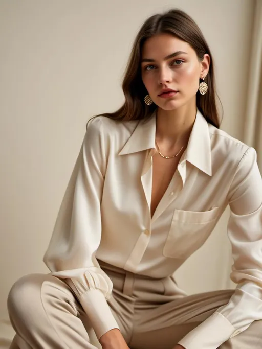 Prompt: <mymodel>, detailed face, {Modern Elegance Outfit Style, Tailored trousers or a pencil skirt with a silk blouse, Minimalistic jewelry such as a delicate necklace or stud earrings,
Pointed-toe flats or classic heels}, medium shot





