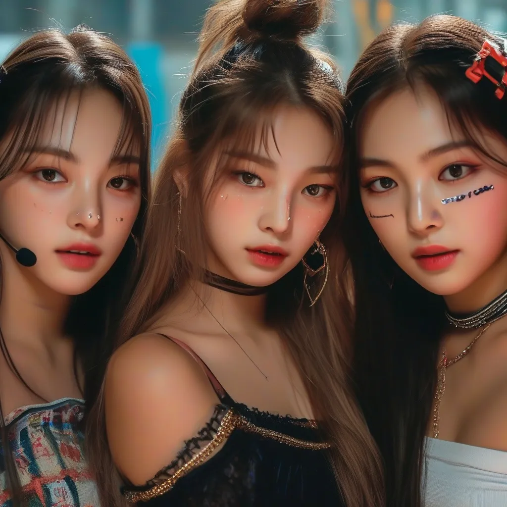 Prompt: 5 teenagers girls as a k-pop idol.