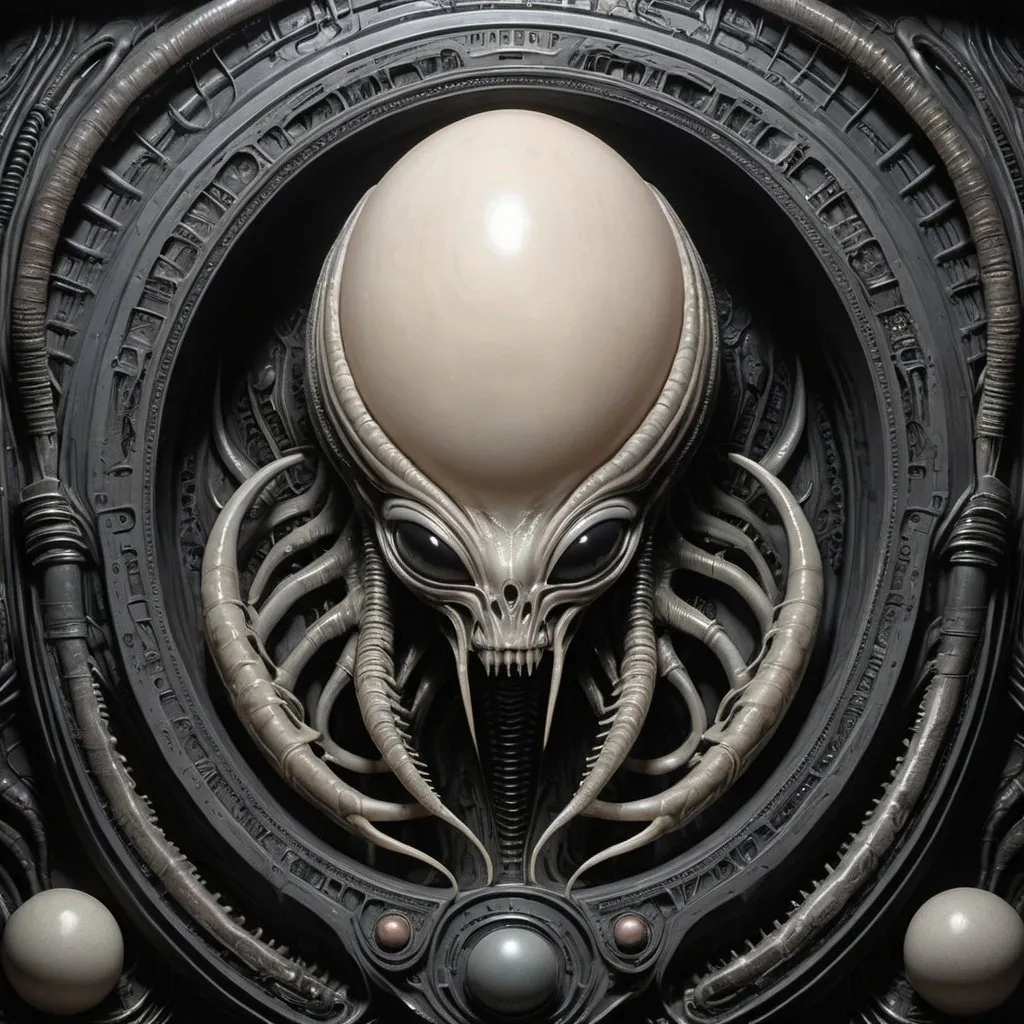 Prompt: alien egg art Nuevo illustration with lots of detail h. r. giger