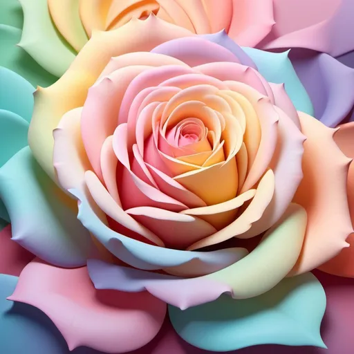 Prompt: Abstract rose design spread in different colors filling the design with highlights and a background of harmonious and overlapping pastel colors