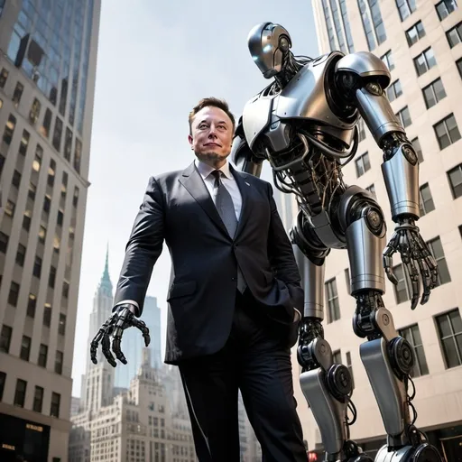 Prompt: Elon Musk as Doctor Otto Octavios and X themed robotic arms climbing Trump Tower.  Elon should have 4 robotic coming out of his back like doctor octopus and make itall in a comic book style

