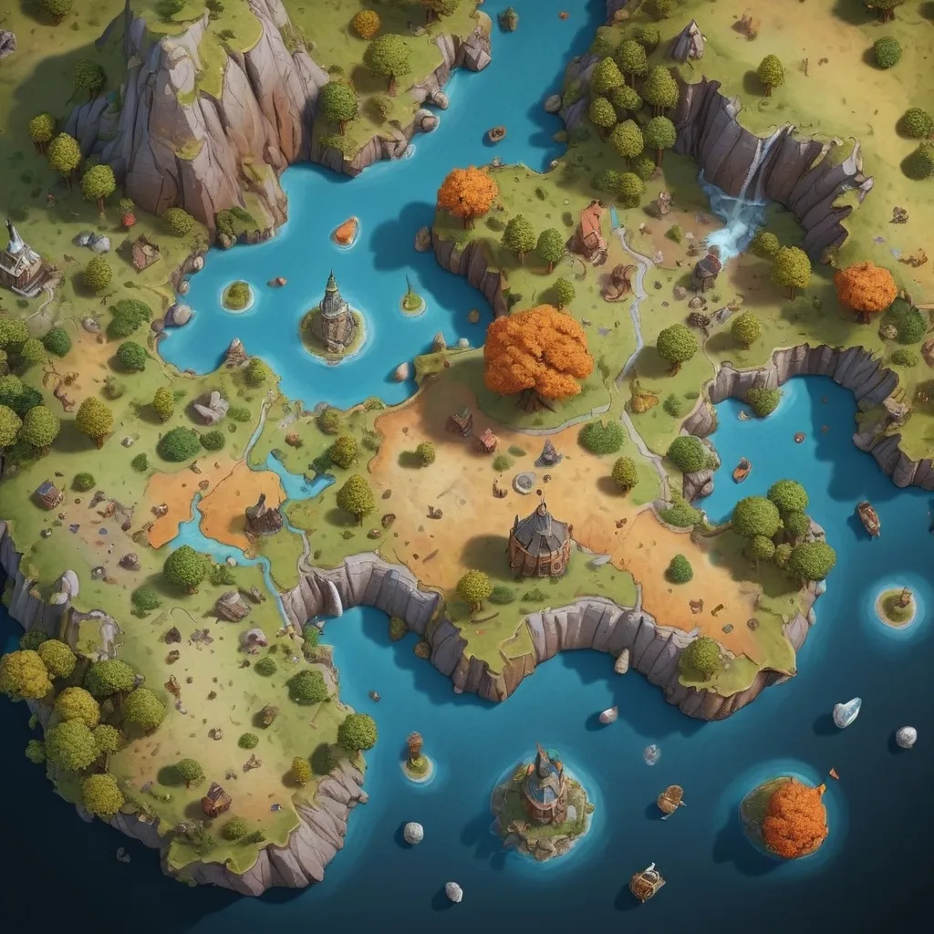 Prompt: A top-down map of a world,  highly details, 8k
