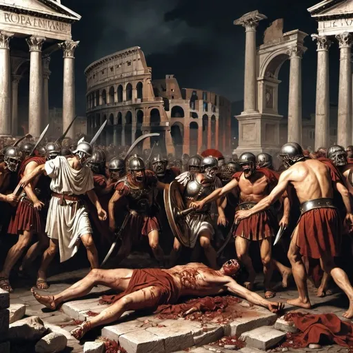 Prompt: The fall of rome gruesome
