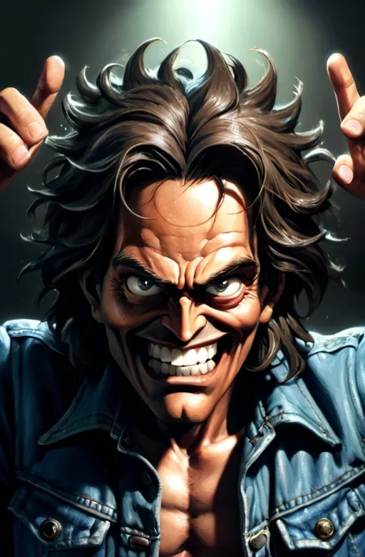 Prompt: Character portrait of a man with long hair in a denim jacket, making an expressive face using his hands while holding his head up. Detailed features showcasing emotion, highlighting symbolism related to metal. Dramatic lighting accentuating the man’s features and the jacket's texture. High quality, ultra-detailed artwork showcasing dynamic expression, capturing the essence of Dicky Doyle's character vividly, Large amount of weed.
<<THE_MARKER>>