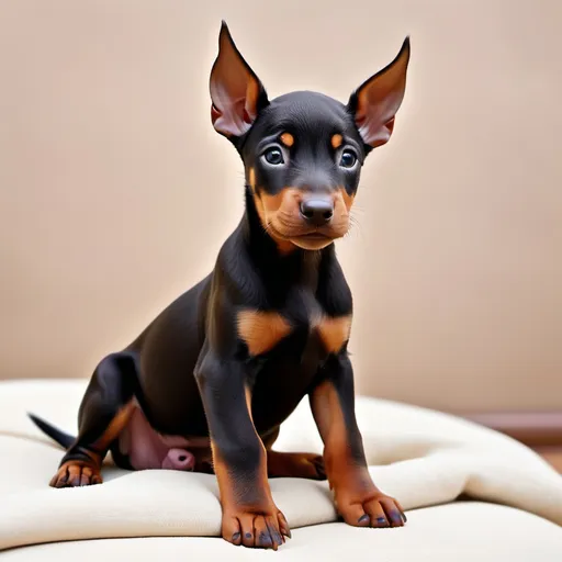 Prompt: Tiny cute cuddly Doberman pinscher