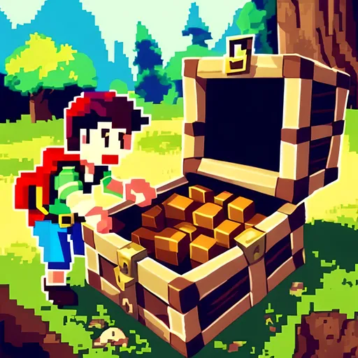 Prompt: an adventurer finds a treasure chest in 8 bit