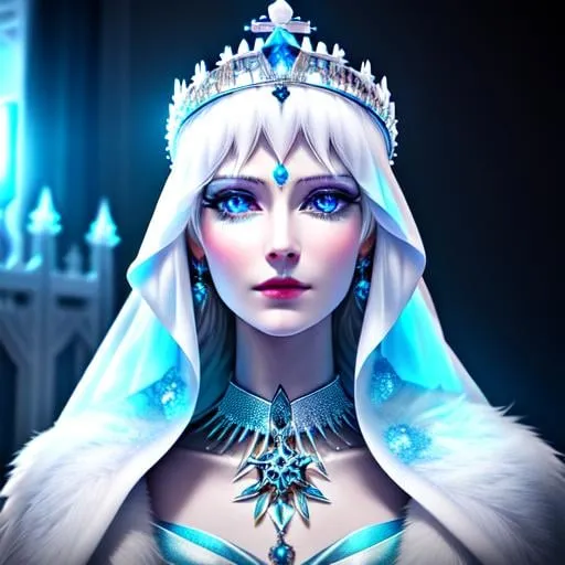 Prompt: Tall, 4K, HDR, detailed eyes,  human hands, ice queen