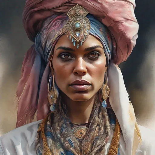 Prompt: a close up of a person caucasican  a behance, visual art,  ornate turban,   beautiful digital artwork,  Watercolor, trending on artstation, sharp focus, studio photo, ly detailed, by greg rutkowski
