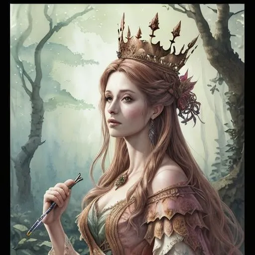 Prompt: Woodland Royalty watercolor), high resolution, intricate details, 4k, wallpaper, concept art, watercolor on textured paper