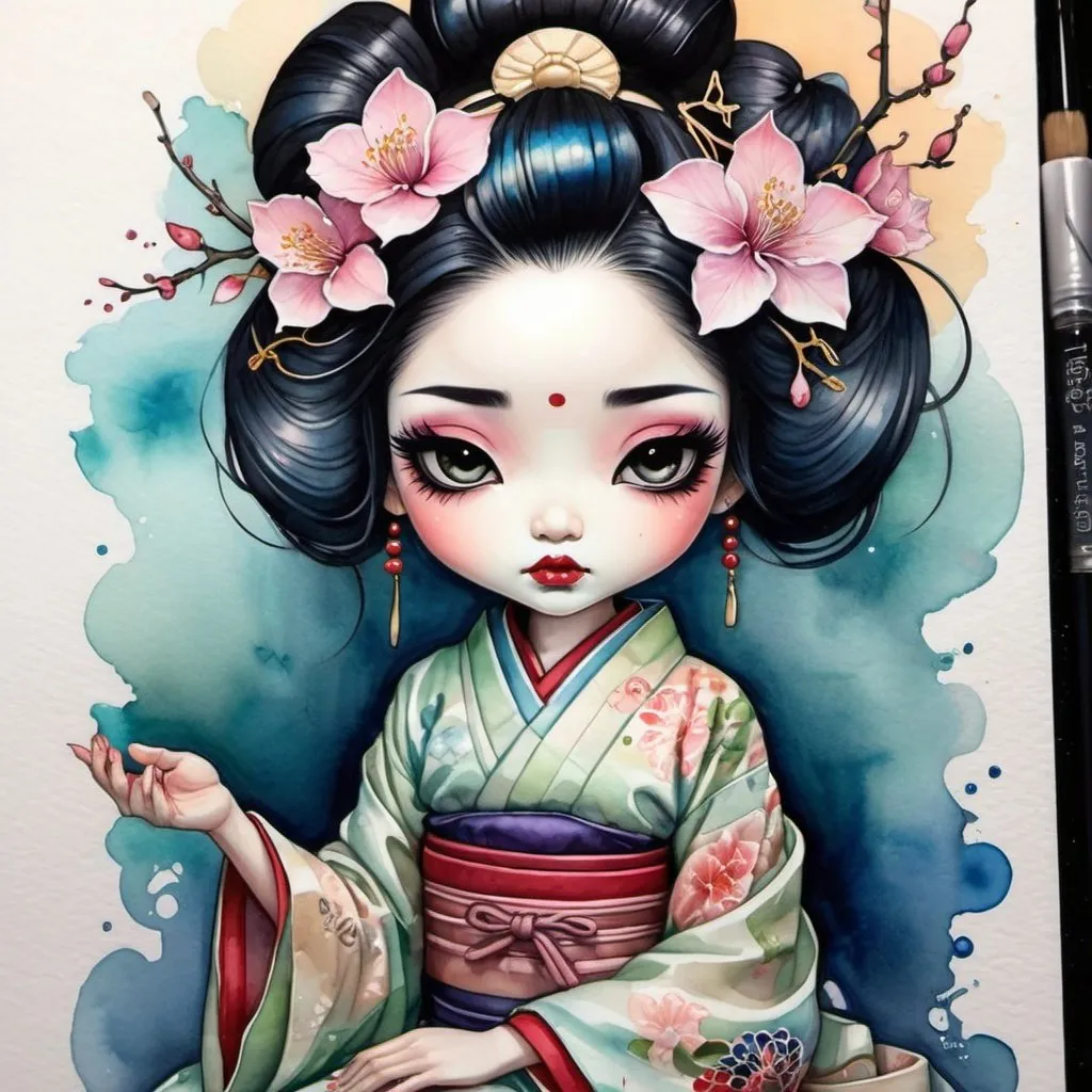 Prompt: "Meditating geisha watercolors hyperdetailed 🎨🥻Jasmine Becket Griffith, Anna Dittman"