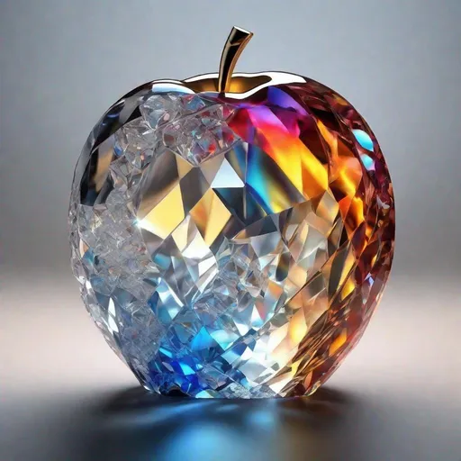 Prompt: Figurine crystal apple, beautiful apple made of ice crystal and flames, crystal render, 8k resolution concept art Hyperdetailed 3d, angular, shine, showing the duality between the elements in a artfully beautiful way, 3D triadic colors, glowing, fire and ice crystals inside crystal apple, delicate flames between crystal"