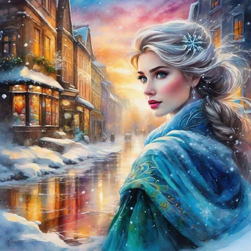 Prompt: Frozen Winter Christmas splashy Watercolour by JB, Waterhouse, Josephine Wall, WLOP, chaotic cinematic pastel colours, perfect Wide long shot visual masterpiecegraffiti art, splash art, street art, spray paint, oil gouache melting, acrylic, high contrast, colorful polychromatic, ultra detailed, ultra quality, CGSociety"