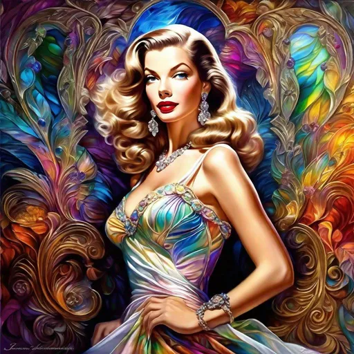 Prompt: "Revealing Outfit" Lauren Bacall "Pinup Goddess"  Amazing Depth, Unique, Artistic and Breathtaking Composition  white background, accurate description, HDR, insanely detailed, award-winning masterpiece, polished, colorful, trending on Artstation"  art style by Josephine Wall and Jasmine Becket-Griffith