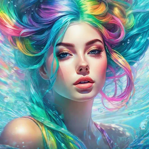 Prompt: Beautiful illustration representing a double exposure of a perfectly formed image a pretty girl possessing the power of aqua, long pastel rainbow hair tied into buns, gills on both side of her neck, underwater.,

, vivid colors, highly detailed, UHD drawing, pen and ink, perfect composition, beautiful detailed intricate insanely detailed octane render trending on artstation, 8k artistic photography, photorealistic concept art, soft natural volumetric cinematic perfect light