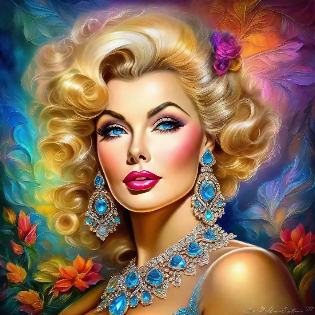 Prompt: "Zsa Zsa Gabor" "Pinup Goddess" Amazing Depth, Unique, Artistic and Breathtaking Composition amazing background, accurate description, HDR,  award-winning masterpiece, polished, colorful, trending on Artstation by Josephine Wall and Jasmine Becket-Griffith