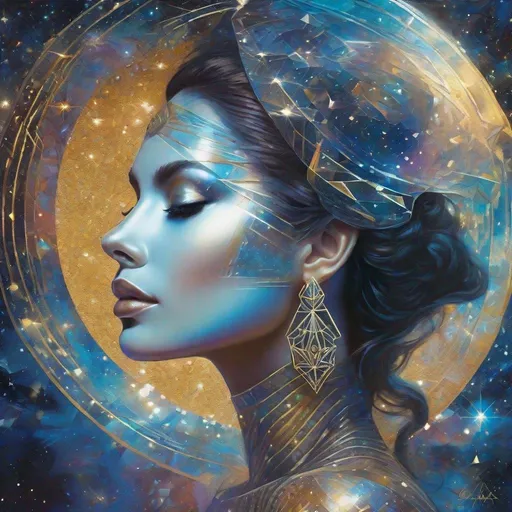 Prompt:  algorithm, cosmic mother
Resolution holographic astral cosmic details glitter, illustration mixed media  Cubism style art by Annick Bouvattier and Karol Bak