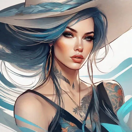 Prompt: A close-up of a woman with long hair and tattoos, Artgasm, Magnificent digital art, Awesome Digital Illustration, Beautiful digital artwork, graphic artist artgerm, by Dustin Nguyen, in digital illustration style