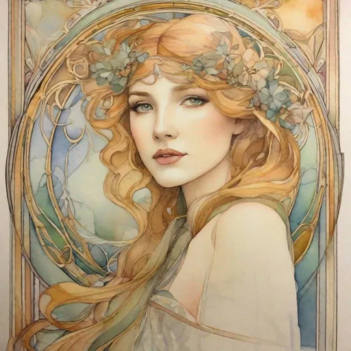 Prompt: Art Nouveau, Water Color, Pencil Sketch, Muted Colours, employ golden ratio