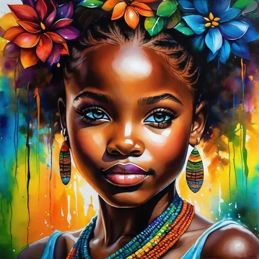 Prompt: "A portrait of a beautiful African girl, painted with vibrant colors by Drew Brophy that effortlessly captures the deep beauty of her eyes and hair in a flawless display of watercolor, 4K HD, featured in WatercolorArs Magazine."