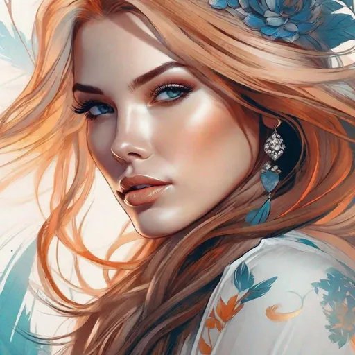 Prompt: A close-up of a woman with long hair and tattoos, Magnificent digital art, Awesome Digital Illustration, Beautiful digital artwork, graphic artist artgerm, by Dustin Nguyen, in digital illustration style
