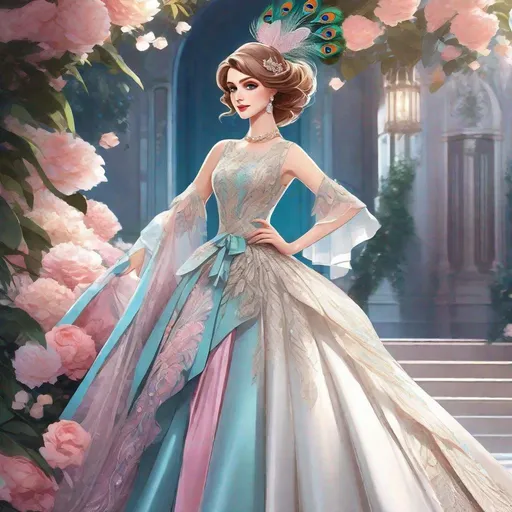 Prompt: semi-realistic art style, 2D concept art, anime colors, sharp details, fashion design, full body focused portrait, full body shot, wide shot, deep shot, beautiful masterpiece, elegant dress with dedicated design, dress elegance peacock, beautiful realistic fabric, intricate illustration of quality dressed clothing, complex dresses, fashionable clothing, high contrast colors, fun clothing, impressive composition, high depth by wlop, Erak note, no background, stunning, textures, iridescent and luminescent feathers, stunning beauty, pure perfection, divine presence, unforgettable beauty, impressive, impressive, volumetric light, auras, rays, reflections of vivid colors. Style luxury