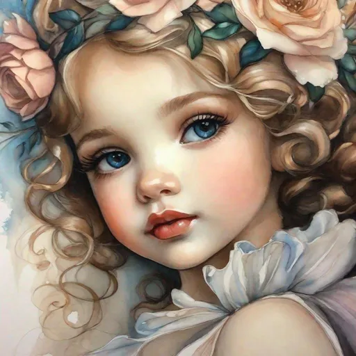 Prompt: Close_up_portrait_of_a_cute_ballerina._Inspired_by_Sabbas_Apterus_Jasmine Becket-Griffith_ _Perfect_anatomy._Masterpiece._Mix_of_alcohol_ink_and_watercolor
